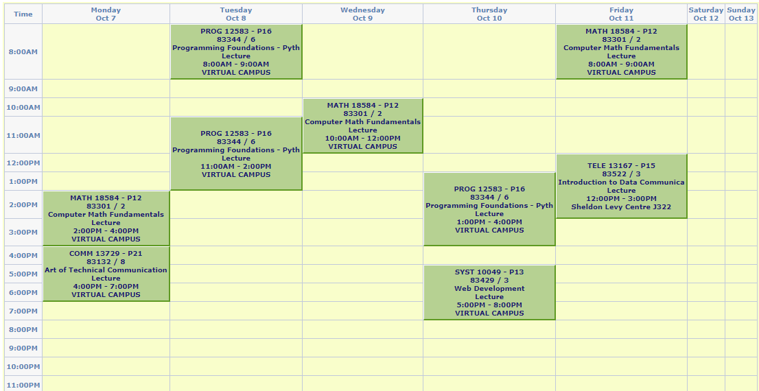 Weekly Timetable